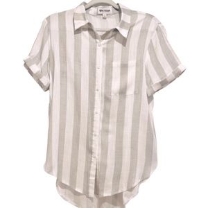 After Market- Gray & White Stripe Button Down Short Sleeve Top